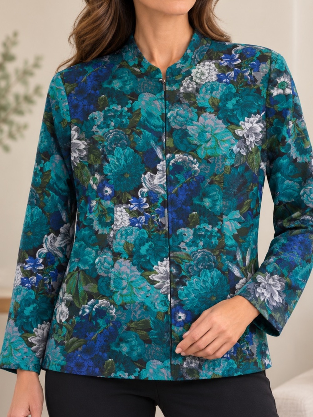 Elementz Teal & Navy Floral Print Top